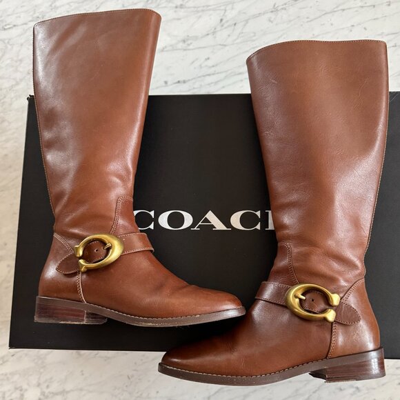 COACH BRYNN SIGNATURE BUCKLE RIDING BOOT SZ 6B Brown - Picture 2 of 14